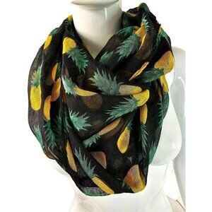 Navy Yellow Pineapple Infinity Scarf D&Y Sheer Woven Polyester 30x70 Inch Womens